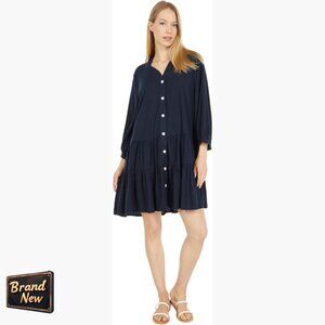 Long Sleeve Button Front Shirt Dress Linen Blend Casual Wear